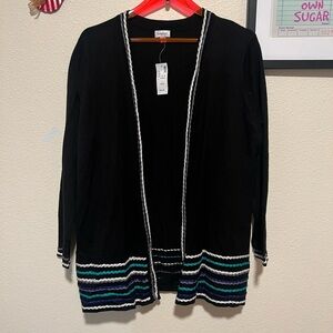 Avenue Black and Blue Cardigan Sweaters with Stripe Accents